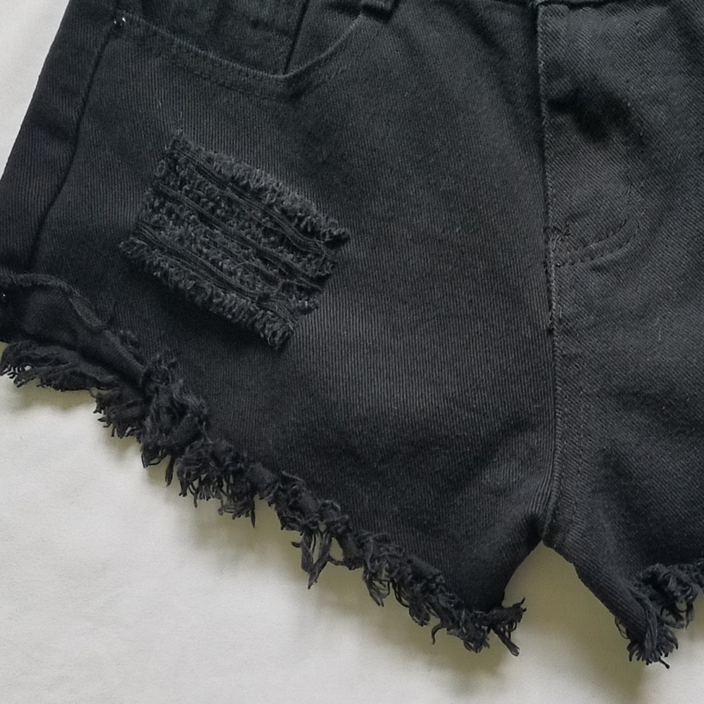 Black High Rise Distressed Jean Shorts - Picture 3 of 5